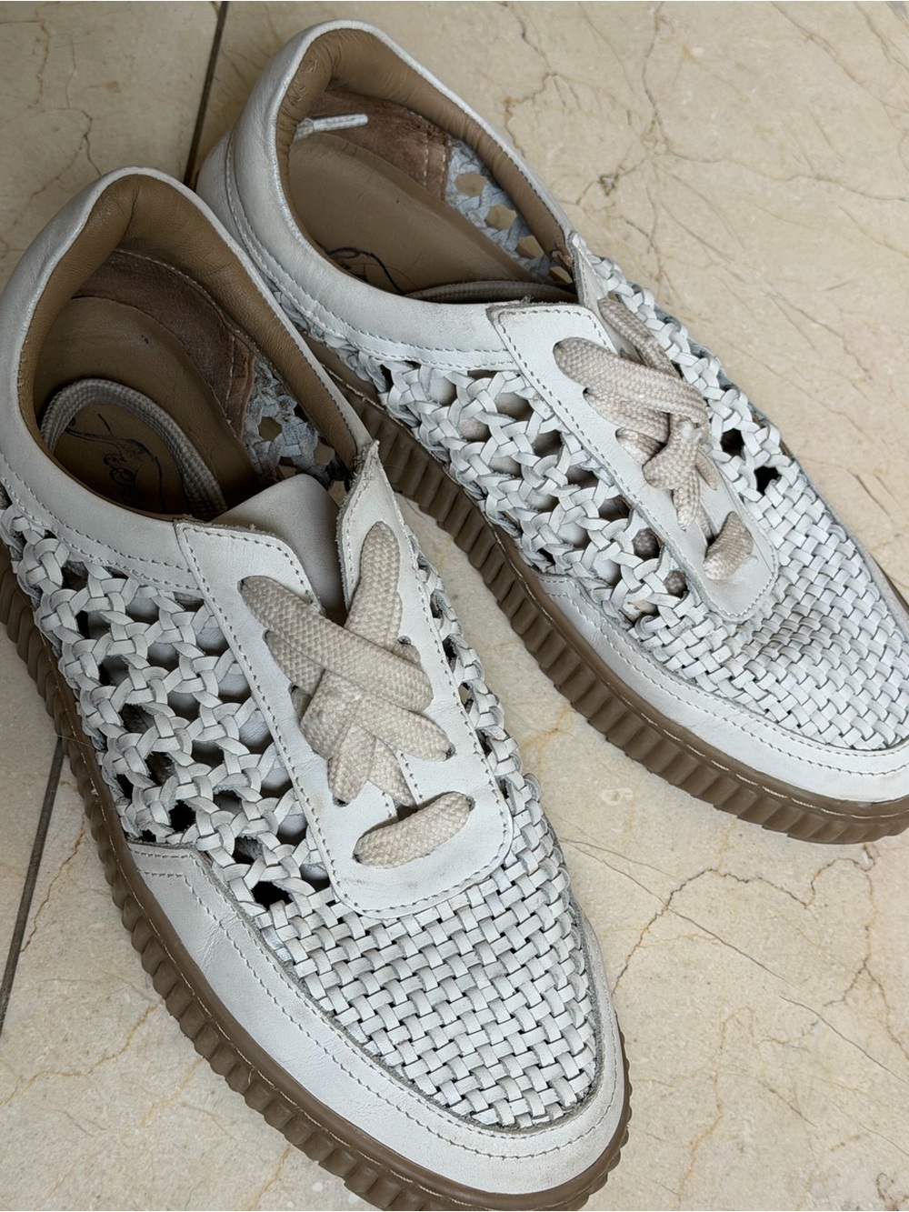 Woven Free People White Women's Casual Lace-Up Sneakers